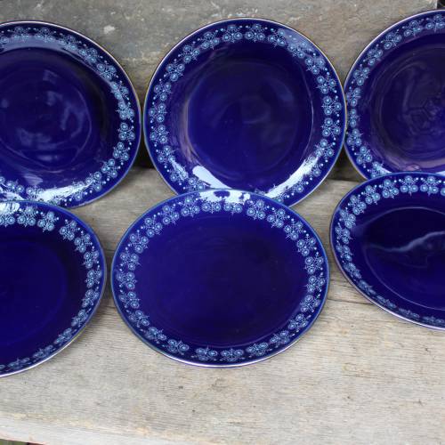 6er Set kleine Kuchenteller Ø 17,2 Echt Kobalt Tulowice Porzellan Polen Vintage 60er 70er Jahre