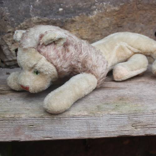 alter STEIFF Löwe Leo liegend mit Fehlern Stofftier 50er Jahre ohne IDs