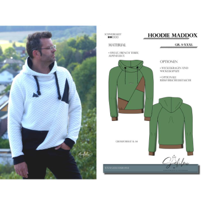 PDF-Schnittmuster Hoodie Maddox (Gr. S-XXXL) Hoodie mit Wickelkragen oder Wickelkapuze, markanten Teilungsnähten