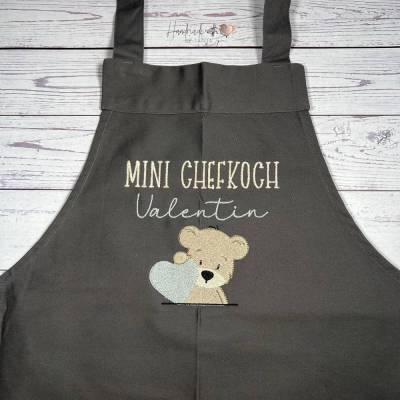 Kinder Schürze mit Motiv und Namen bestickt | Mini Chefkoch | Mini Chefköchin Kochschürze personalisiert I Backschürze