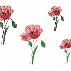 Stickdatei Klatschmohn - je zwei Varianten, 10x10 und 13x18, Mohn, Blume, Blüte, rot Bild 3