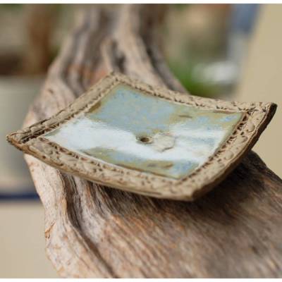 Kleine Keramik-Seifenschale für das Gäste-Bad - blau-grün und braun-beige