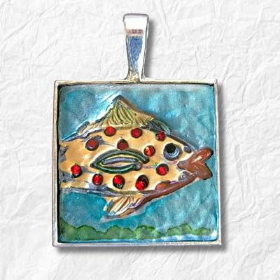 Ketten Anhänger klein viereckig  versilbert Glitzerfisch  ART 68