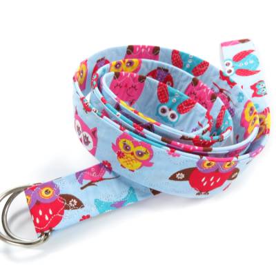 fester Gürtel aus Stoff Eulen Stoffgürtel Damengürtel bunt hellblau pink