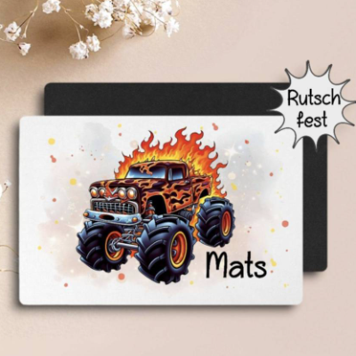 Tischset Monster Truck Kinder personalisiert mit Name Platzset Platzdeckchen Geschenk Einschulung 
