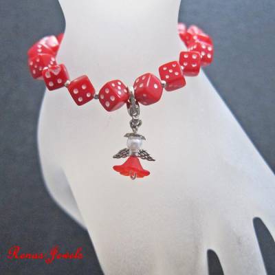 Kinder Armband Würfel Perlen rot silberfarben mit Schutzengel Anhänger – Mädchen Schmuck Highlight