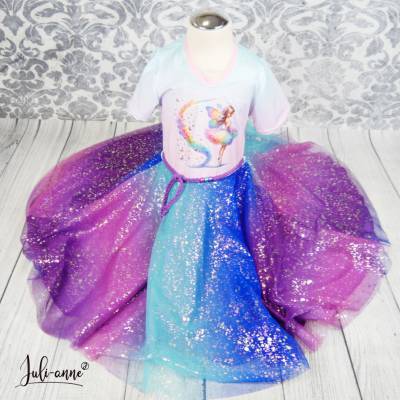 Tüll Drehkleid - Kleid mit Drehrock und Glitzer Tüll Schmetterlings Ballerina Fee  #Einschulung