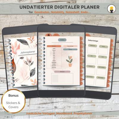 Undatierter digitaler Goodnotesplaner, Deutsch, Digitaler Planer, Digitaler Kalender, Boho, iPad Planer, Notability
