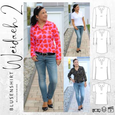 Ebook PDF Schnittmuster Damen Bluse Blusenshirt WEIDACH 2 (Maschenware)  Gr. 34-54 mit Videotutorial