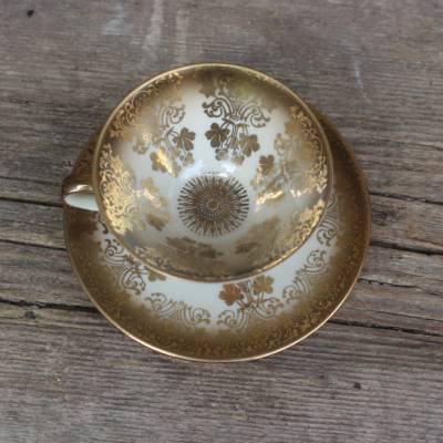 Mokkatasse Elfenbein Golddekor Zeh Scherzer Porzellan Härtel Porzellanmanufaktur 40er 50er Jahre
