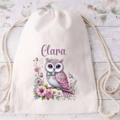 Kinder Turnbeutel mit Name Eule Mädchen personalisiert 