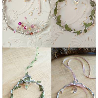 2 Stück Kranz Perlen Draht kranz Hängekristall Fensterdekoration Sonnenfänger