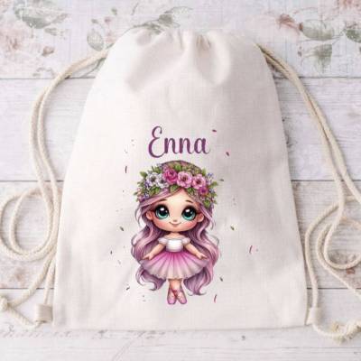 Kinder Turnbeutel mit Name Ballerina Mädchen personalisiert 