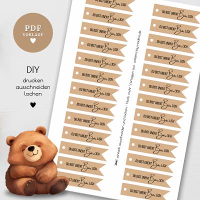 Druckvorlage Geschenkanhänger „Du bist unentBÄRlich“ – PDF A4