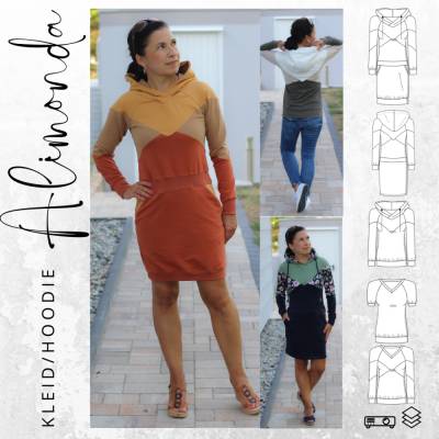 Ebook PDF Schnittmuster Damen Hoodie / Hoodiekleid ALIMONDA  Gr. 34-54