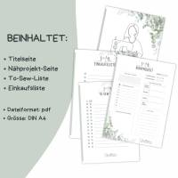 Digitaler Nähplaner zum Ausdrucken | Nähprojekt planen & Einkaufsliste | DIN A4 PDF Download Bild 2