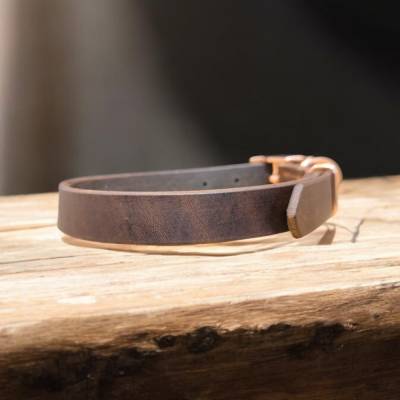 Halsband aus Leder für Hunde schlicht mit rosegoldenen Beschlägen zum verstellen Größe ca. 35 - 41 cm Umfang