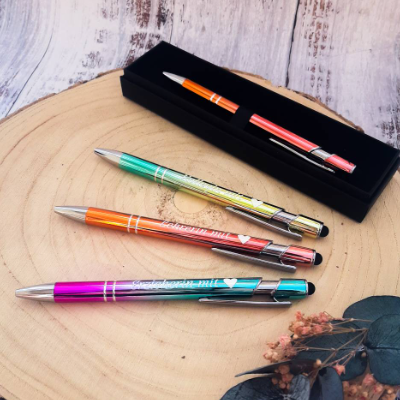 Kugelschreiber mit Farbverlauf & Wunsch-Spruch – Persönliches Geschenk aus Metall