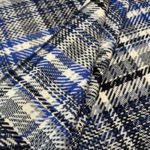 Karo Mantelstoff in Blau, Hellgrau, Wollweiß und Schwarz - Hochwertiger Schurwollstoff für warme Jacken und Mäntel