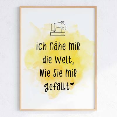 Digitales Poster Nähen – Nähzimmer-Deko mit Spruch in vier Farben, DIN A3, Sofort-Download