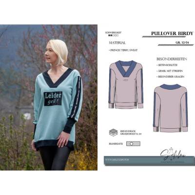 PDF-Schnittmuster Pullover Birdy (Gr. 32-54) – Stylisher Pullover mit besonderem V-Ausschnitt, sportlichen Streifen 