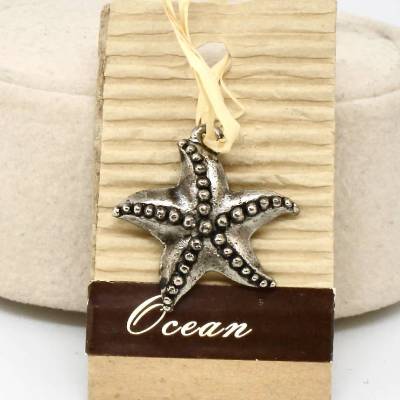 Kleiner Anhänger Seestern Zinnfarbe leicht Silberfarbe dunkel für Band Glücksbringer Urlaub Andenken 