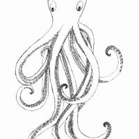 Printable: Oktopus Faltkarte im A4 Format zum Ausdrucken und bemalen. Detaillierte Tentakel mit Saugnäpfen Bild 1