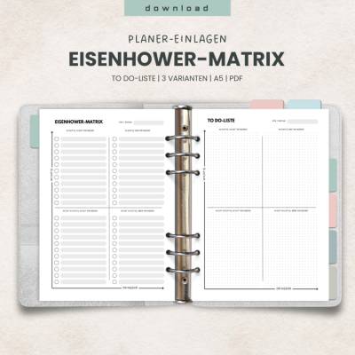 To Do-Liste mit Eisenhower-Matrix - Aufgaben priorisieren und produktiver werden - 4 PDF-Printables zum Ausdrucken