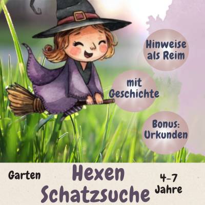 Hexen Schatzsuche zum Ausdrucken – Garten Schnitzeljagd Kindergeburtstag, Outdoor Spiel 4-7 Jahre, Zauberei, Magie 