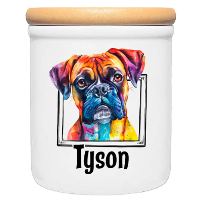 Keramik Leckerlidose BOXER mit bunter Hunde-Silhouette - personalisiert mit Name