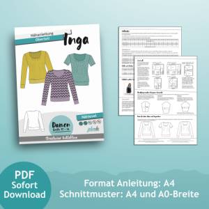 PDF Schnittmuster mit Ebenen Oberteil Inga (Longsleeve & T-Shirt) mit Falten, Gr. 32-54 | e-Book Damen Top Schnitt, Näha Bild 4