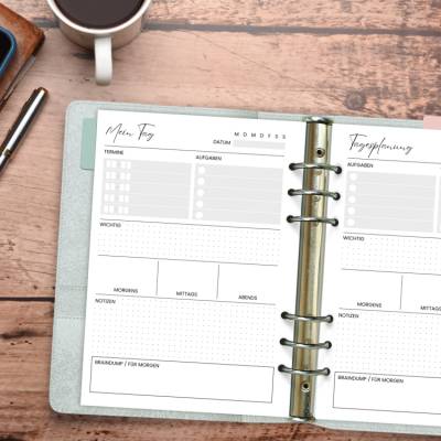 A5 Tagesplaner undatiert - Kalendereinlagen für Ringbuchplaner | To-Do-Liste, Termine, Menüplanung & Notizen