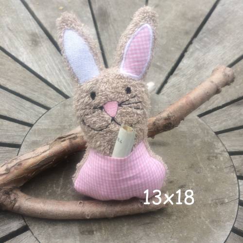 Hase Stickdatei  ITH mit kleiner Tasche 13x18 Ostern Geldgeschenk