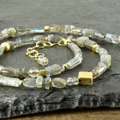 Labradoritkette mit vergoldetem 925er Silber Edelsteinkette Serie 