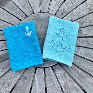 Anker-Waschlappen Stickdatei  ITH 13x18 Waschhandschuh Geschenk maritim Meer Urlaub Meerweh Strandliebe Bild 1