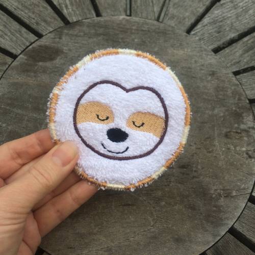 Abschminkpad Faultier Stickdatei ITH 10x10 cm Waschpad Gesichtsreinigung Pad