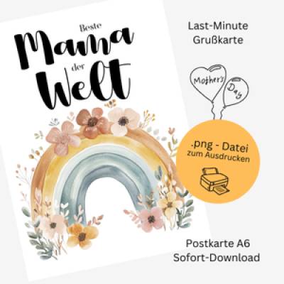 Muttertagskarte – Blumiger Regenbogen im Boho-Stil – 
