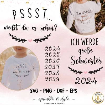 Plotterdatei Schwangerschaftsverkündung, Plotterdatei bald große Schwester, Geschwistershirts, Schwangerschaft, Baby