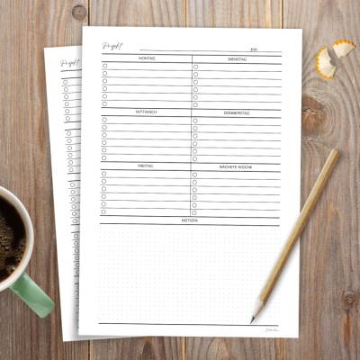 Projektplaner Bundle A4 | 3 Varianten als PDF | Ivy-Lee-Methode Wochenplan | 6 Aufgaben pro Tag | Minimalistisch & struk