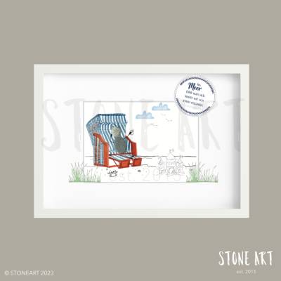 Steinbild „Am Meer fühlt man sich immer wie von innen repariert“ – Maritimes Unikat, personalisierbar