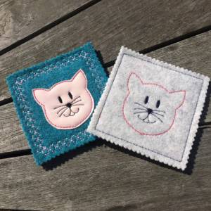 MugRug Katze ITH Stickdatei 10x10 Tassenteppich Untersetzer Becheruntersetzer Tassenuntersetzer Anleitung in Deutsch Bild 1