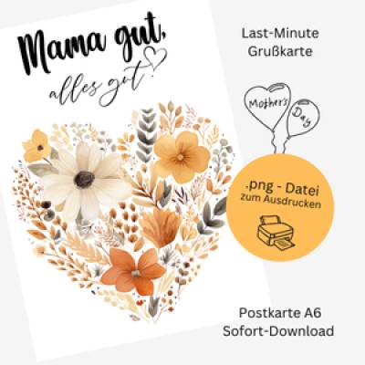 Muttertagskarte – Blumiges Herz im Boho-Stil – 