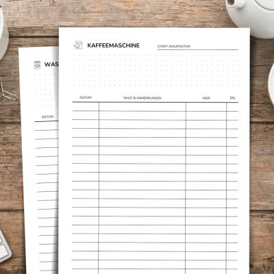 Gerätepﬂege Vorlagen-Bundle A4  | Wartung und Reparatur im Blick | PDF zum Ausdrucken | Für Haushalt, WG & Ferienwohnung