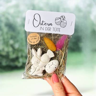 Ostern in der Tüte • Geschenkset mit Keraflott-Hase & Trockenblumen