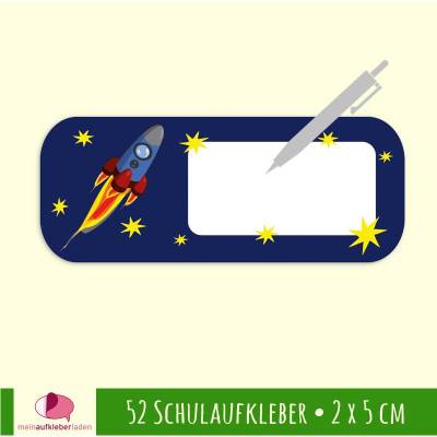 52 Schulaufkleber | Rakete - 2 x 5 cm - blanko zum Selbstbeschriften
