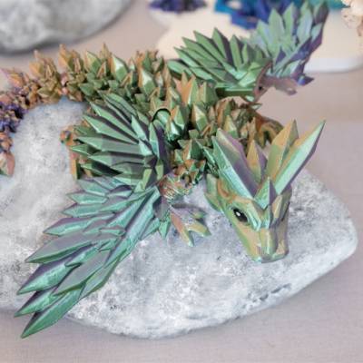 Kristalldrache mit Flügel | vollbeweglicher Drache | handbemalte Augen | Fantasy Drachen | Deko Drachen