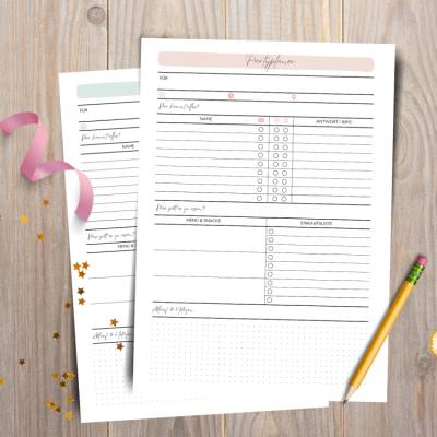 Partyplaner PDF zum Ausdrucken – A4 Bundle in 3 Farben | Gästeliste, Menü & Ablauf planen | Einladungen tracken & Einkäu