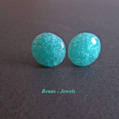 Ohrstecker türkis schimmernd silberfarben mit halbrundem Schmuckstein – elegante Ohrringe