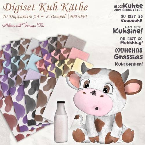 Kuh Käthe Digiset Printfile Digipaper PNG JPG