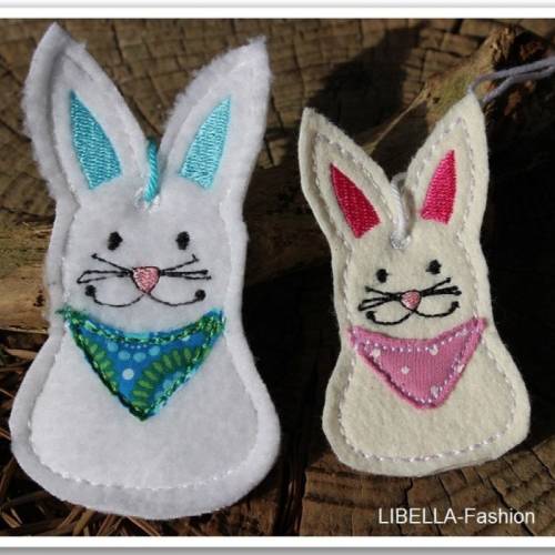 Hasen-Anhänger  Stickdatei ITH 10x10 Ostern Hase Osterhase Osterdeko